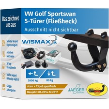ANHÄNGERKUPPLUNG starr für VW Golf Sportsvan 14-17 +13polig E-Satz spezifisch