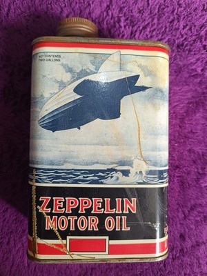 Vintage-Style Reproduction: Two Gallon Zeppelin Motor Oil Tin Can with patina
