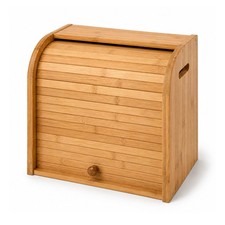 NEW! Double Layer Roll Top Bamboo Wooden Bread Bin Kitchen Storage