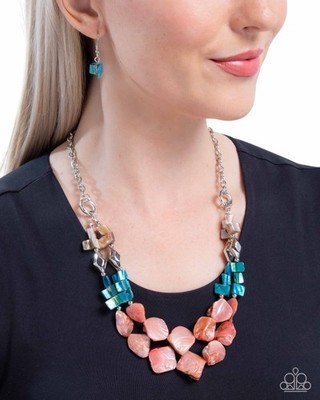 NWT Blue Silver Bead Shell Paparazzi Eclectic Example Orange Necklace Earring