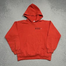 VINTAGE Nike Hoodie Youth Medium Red Sweatshirt Pullover Fleece Swoosh USA 90s