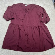 Old Navy Dress Womens 2XL Red 3/4 Sleeve Swing Tunic Rayon Boho Peasant