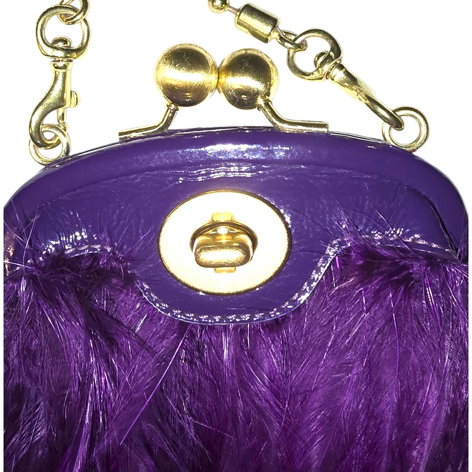 Raro Coach Amapola Pluma Púrpura Mini Monedero Llavero Bolso Dije Cadena Dorada Foto 3 de 4