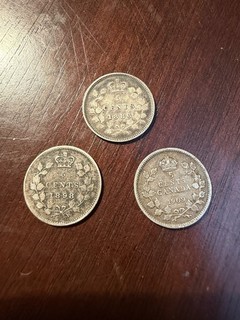 Lot of 3 Canadian 5 Cent Silver Coins (1886 1898 1909)