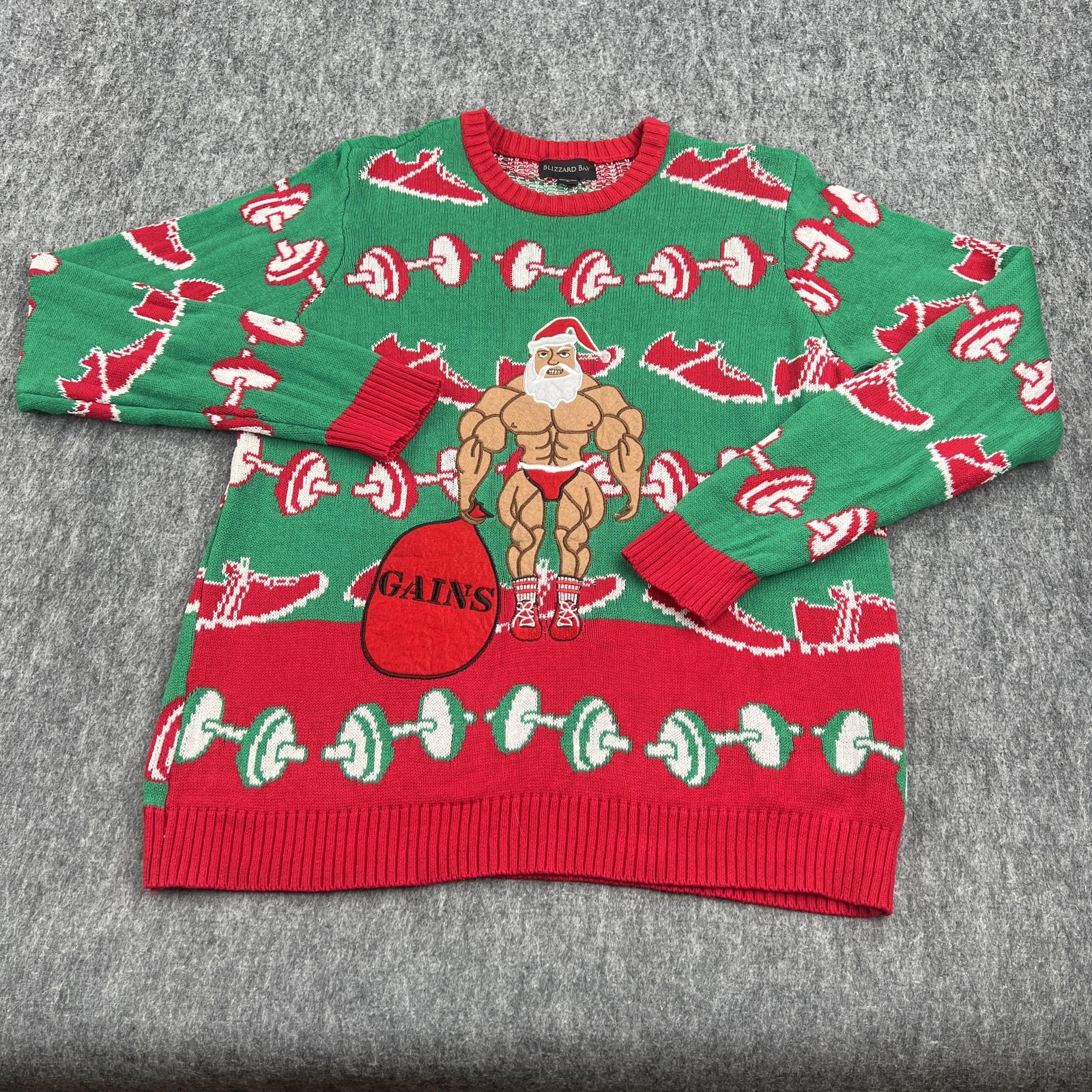 Blizzard Bay Sweater Mens Large Green Ugly Santa GAINS Gym Christmas Pullover