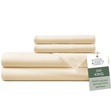 Light Yellow King Size Bed Linen Set Soft Bamboo Sheets Eco-friendly Cooling ...