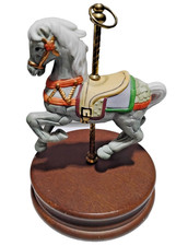 R.O.C. 7" Musical Carousel Horse Wooden base Vintage Windup Music Box Works Neat
