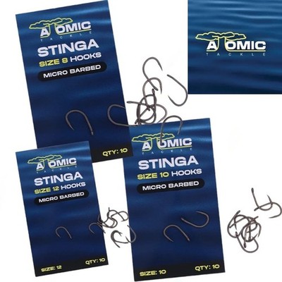 Atomic Tackle Stinga Hooks Barbed / Barbless Carp Fishing Hooks - 8/10/12