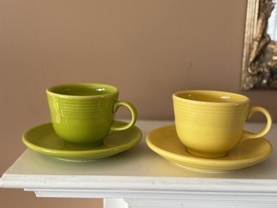 Nice Fiesta Pair of Cup & Saucer Sets in Yellow and Green