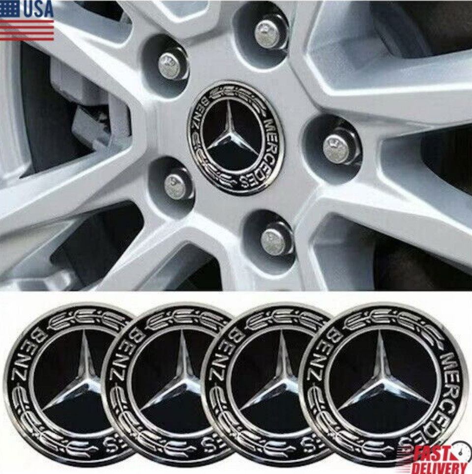 4 x Black Alloy Wheel Centre Hub Caps 75mm For Mercedes Benz Most ...