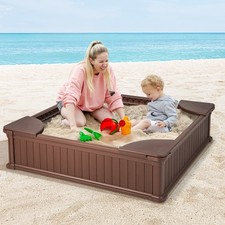 Kids Outdoor Sandbox Large HDPE Sandpit Children  s Play Station for Beach Brown