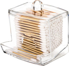 10Oz Clear Qtip Holder Dispenser Bathroom Apothecary Jar Cotton Swab Storage Box
