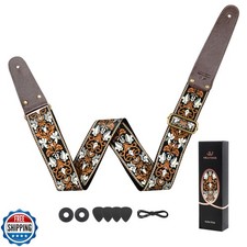 WELAIYOOUQ Guitar Strap, Jacquard Embroidered Cotton Guitar Straps with Doubl