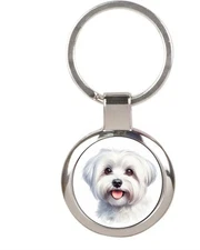 MALTESE Dog Art Pet  Key Ring Key chain Chrome Finish Key Fob  Photo