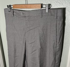 Zanella 'Todd' Dress Pants Mens 36x34 Gray Plaid Wool Flat Front Made In Italy