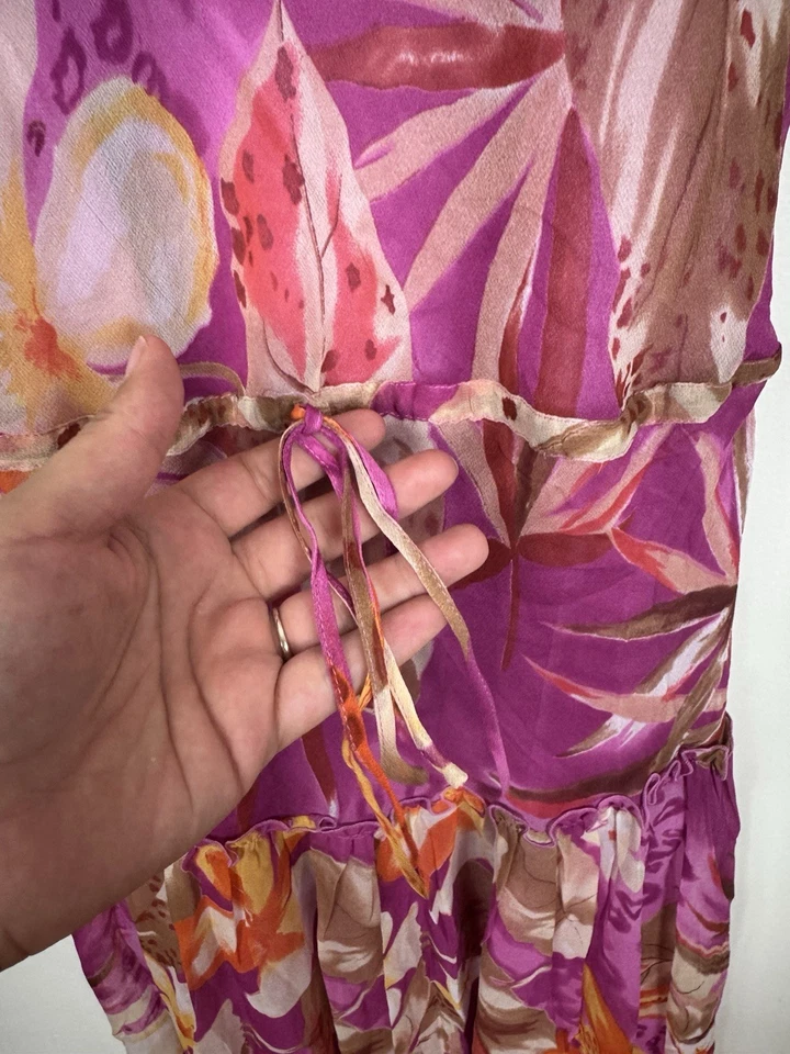 Y2K Newport News Silk Floral Tiered Maxi Dress Silk Womens Size Large - Image 4 of 4