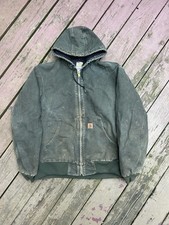 VTG Carhartt j130 Green Hooded Full Zip Lined Work Jacket Men s L Big Tall