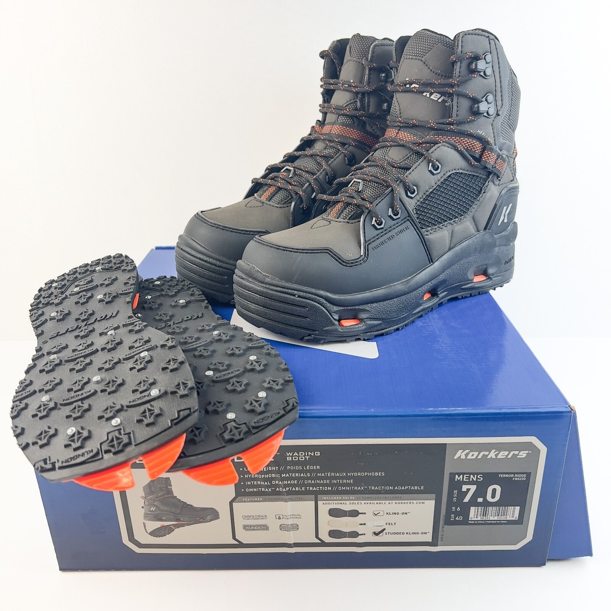 Korkers Terror Ridge Wading Boots Mens Size with Kling-On