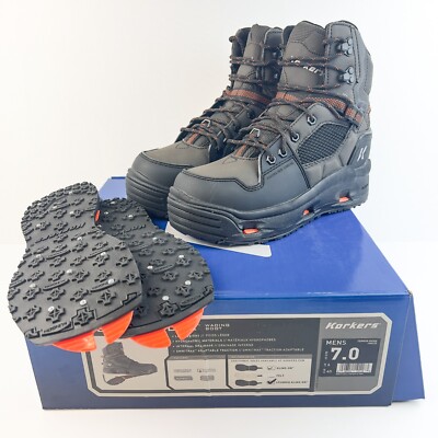 Korkers Terror Ridge Wading Boots Mens Size 7 - with Kling-On & Studded Kling-On