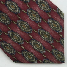 Strawbridge & Clothier Mens Neck Tie Red Multi Geometric Medallion Silk 58x4