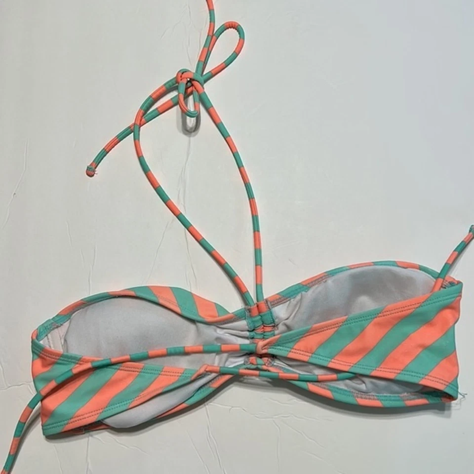 Biquíni listrado coral verde perfeito tamanho cirúrgico grande 11 13 gravata praia - Imagem 3 de 4