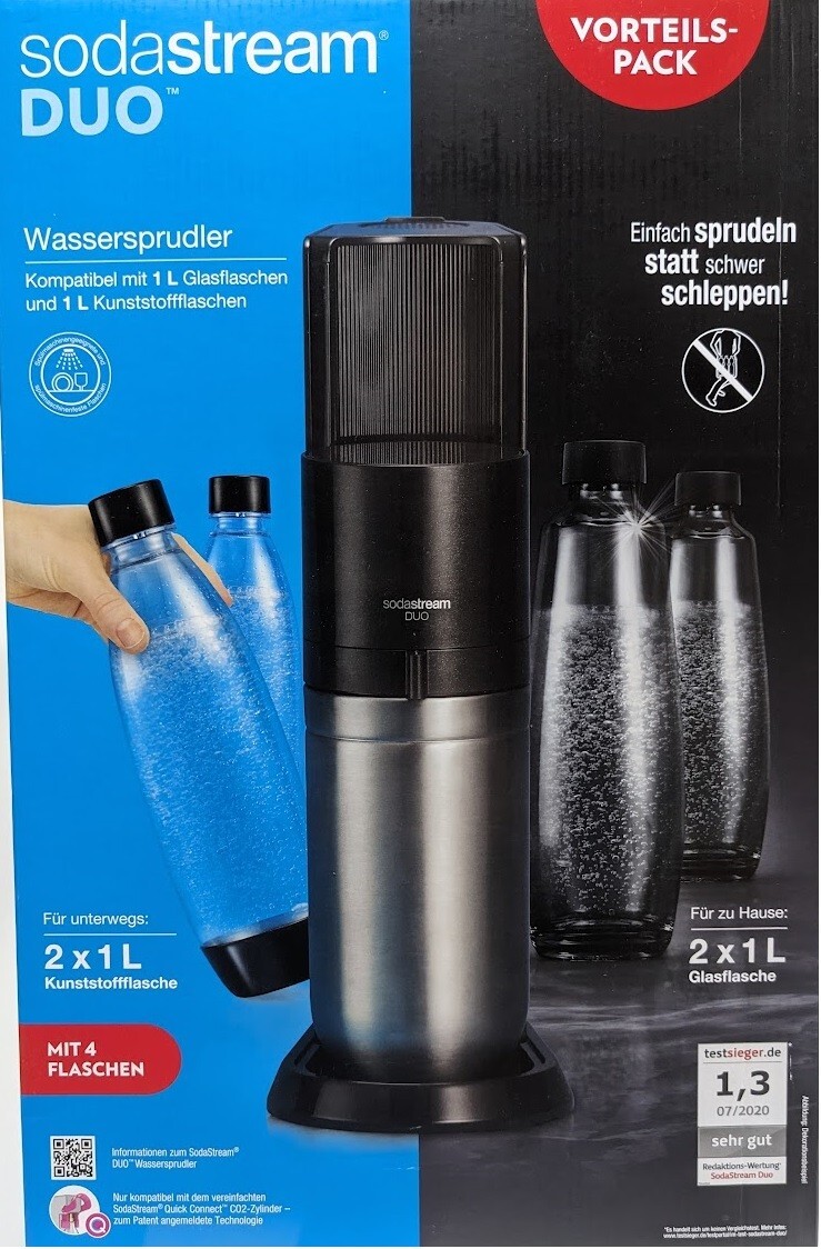 SodaStream Wassersprudler DUO SET XL mit CO2-Zylinder 2x Glas & 2 PET Flaschen