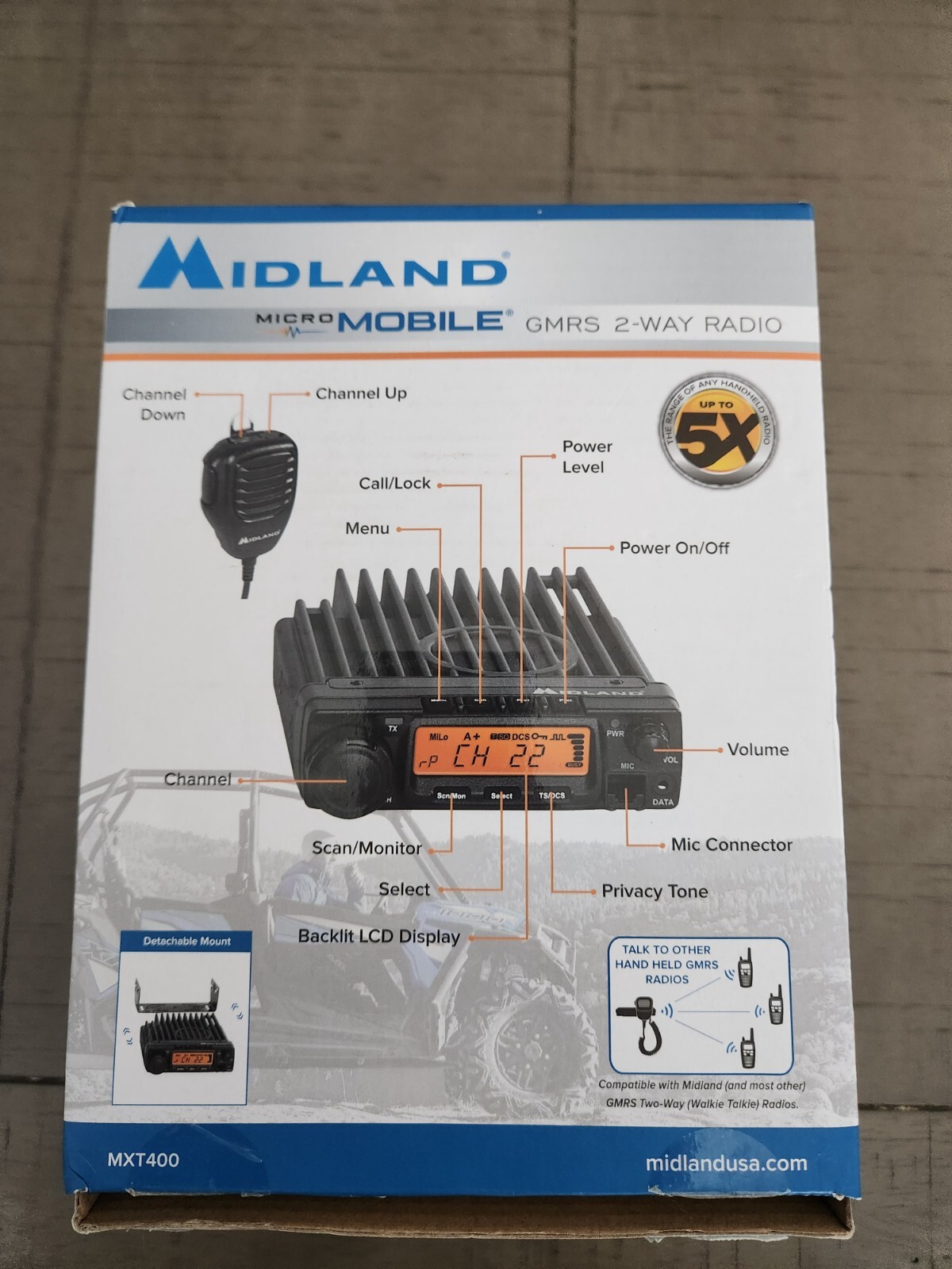 Midland MXT400 40 Watt GMRS MicroMobile Two Way Microphone Radio
