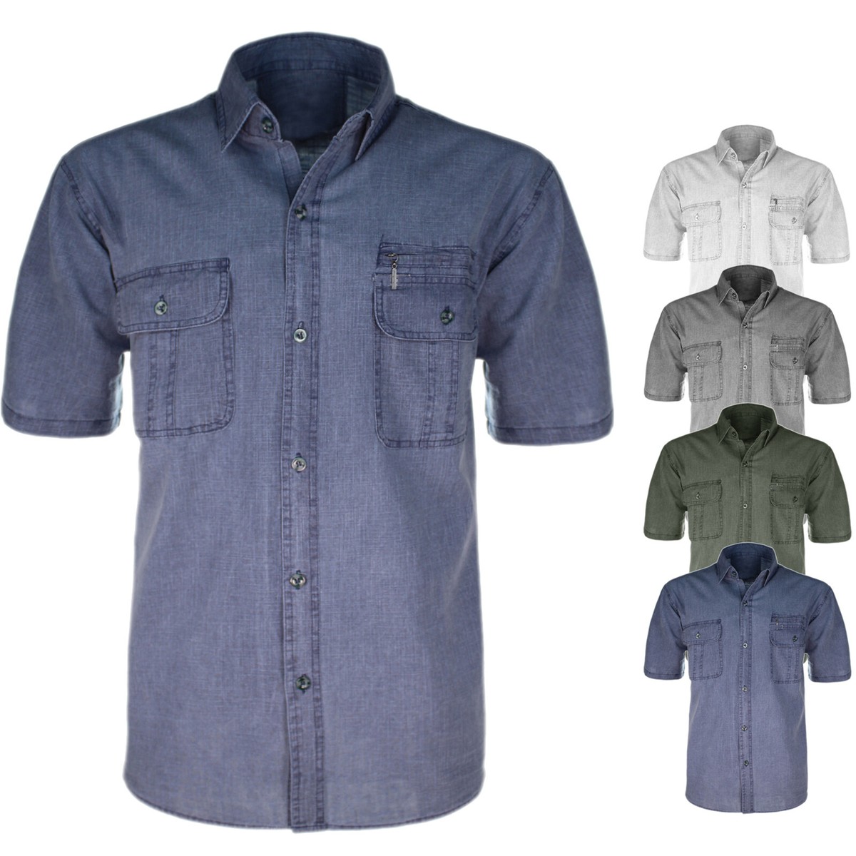 Camicia Jeans Uomo VEQUE Mezza Manica Corta Con Taschino, Vestibilità Comoda - Foto 2