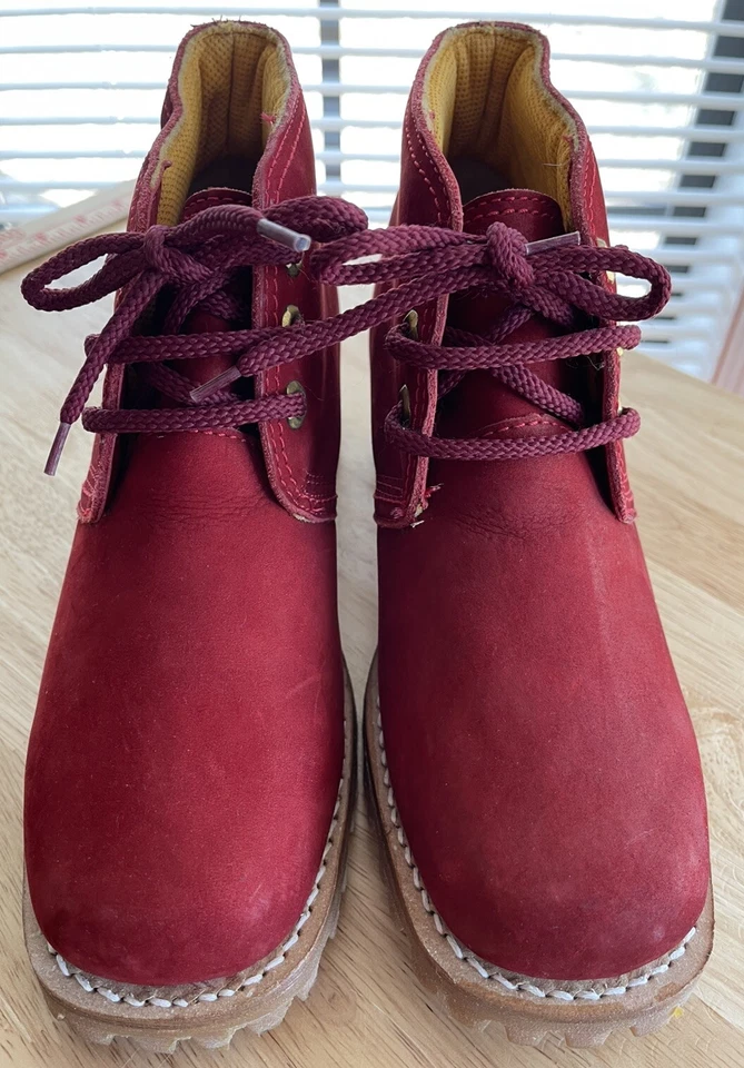 Durango 压花红色蔓越莓麂皮绒厚底系带靴女式 6 码 — 第 2/4 张图片