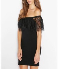 MISS SELFRIDGE Lace Bardot Bodycon Dress Black UK 8 RRP £25 LN019 GG 12