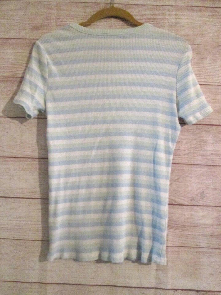 Dip Striped T Shirt Womens Size Large Tee Short Sleeves Blue White