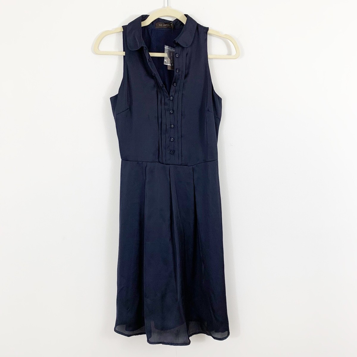 NEW The Limited Navy Blue 1/2 Button Front Dress Size 2 Sleeveless Collared | eBay NEW The Limited Navy Blue 1/2 Button Front Dress Size 2 Sleeveless Collared | eBay