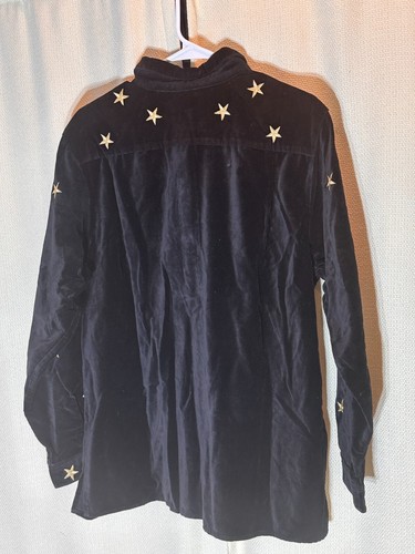 Brushed black corderoy button-up shirt with embroidered stars, Quackers, Medium - Picture 4 of 4