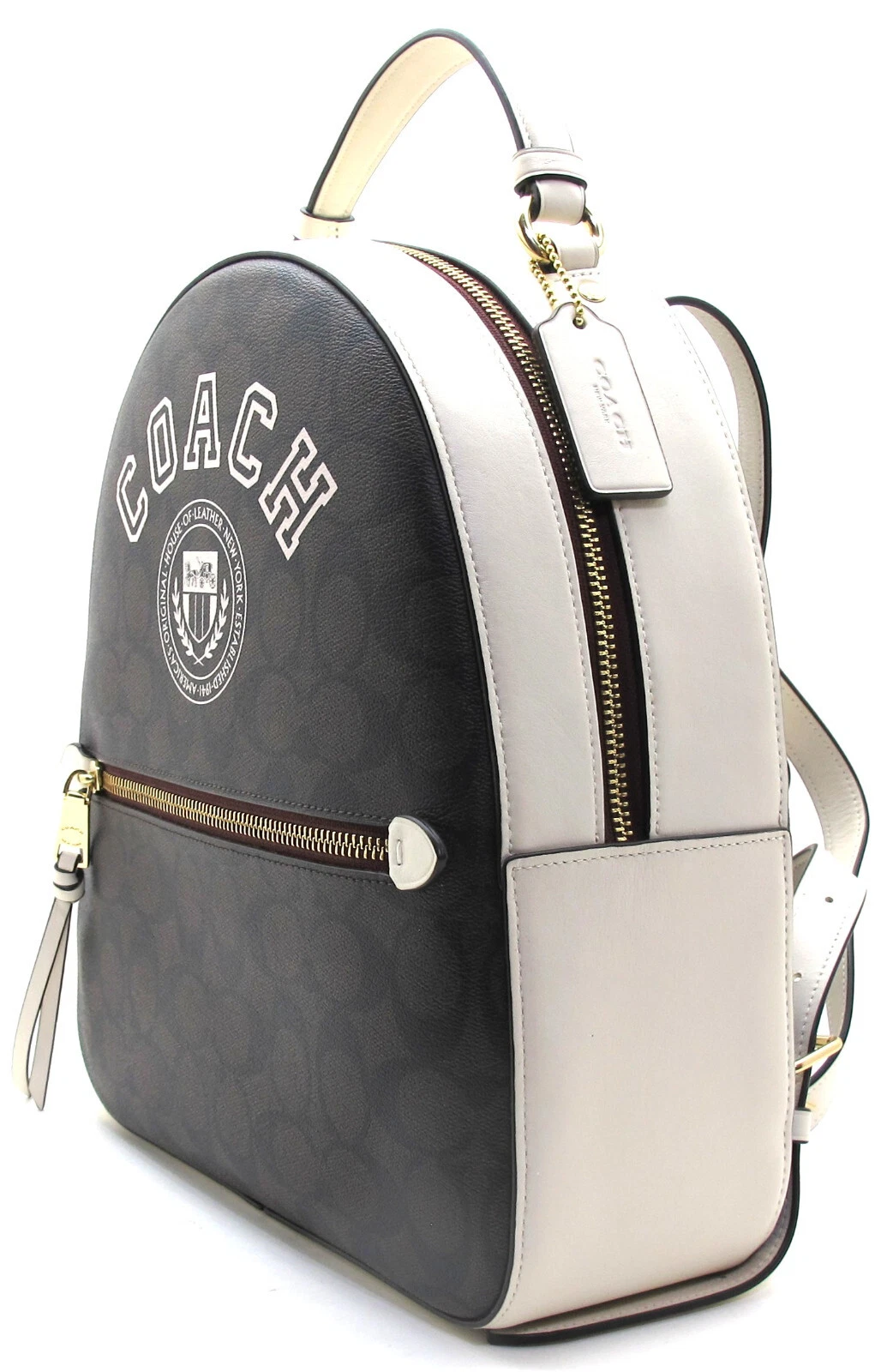 NUOVO Autentico Zaino COACH JORDYN Firma Varsity Motif Medium Marrone Gesso