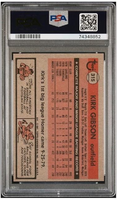 1980 Topps - KIRK GIBSON # 315 - from vending case - ROOKIE CARD
