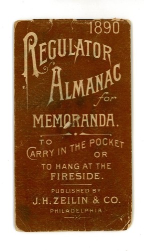 1890 Regulator Almanac Memoranda J.H. Zeilin & Company Pocket Book ...