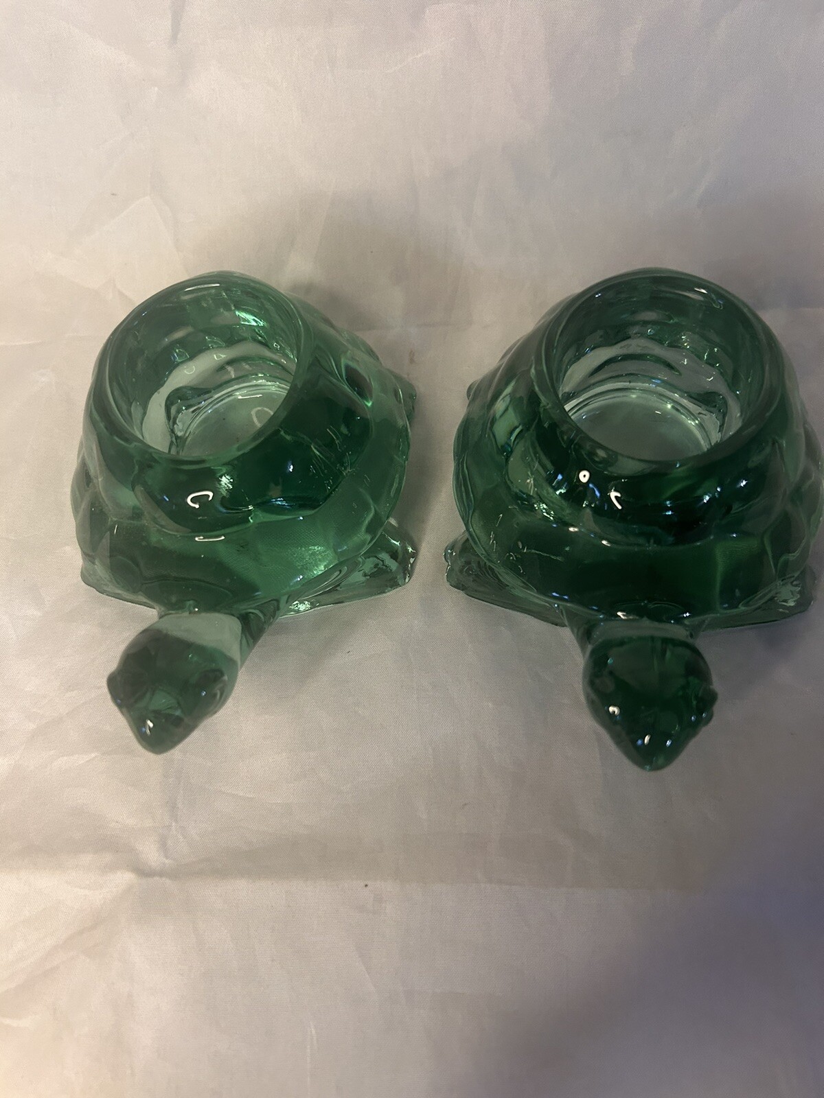 Turtle Indian Glass Votive Candle Holder Set of 2 Spanish Green No Cracks