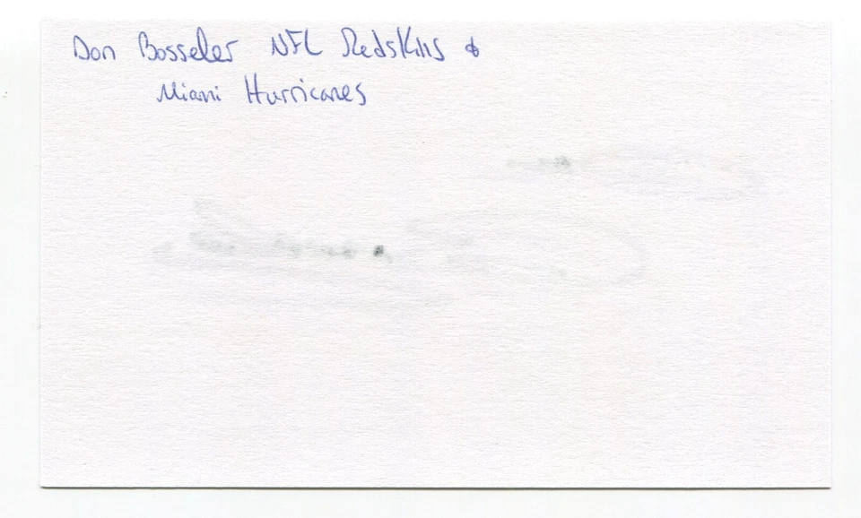 Don Bosseler Signed 3x5 Index Card Autographed NFL Football Washington - Image 2 of 2