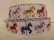 Grosgrain Ribbon Colorful Carousel Horses Hobby Horse Merry Go Round Pony 1"