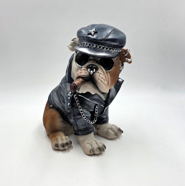 "Formano Figur \"Bulldog\" Sonnenbrille Kunststein Blau Braun Silber Deko 21 Cm"-image