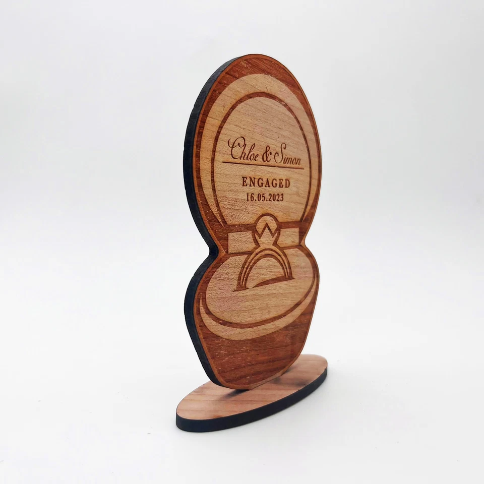 Wood Engagement Ring In Box Engaged Congratulations Keepsake Personalised Gift - Image 2 of 3