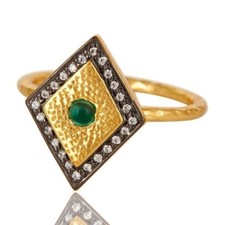 Green Onyx Gemstone Black And Gold Plated 925 Silver Ring Handmade Jewelry