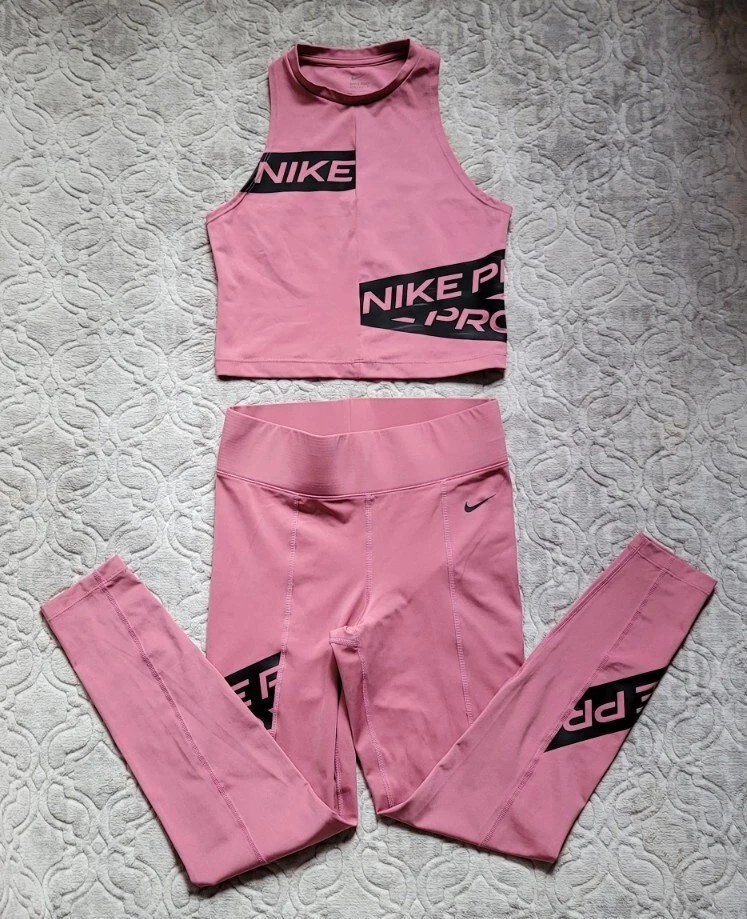 Nike pro graphic leggings and crop top 2 piece set Small Women's Pink and  black