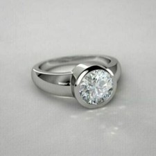 Real 925 Sterling Silver 2 CT Round Cut Moissanite Bezel Solitaire Women's Ring