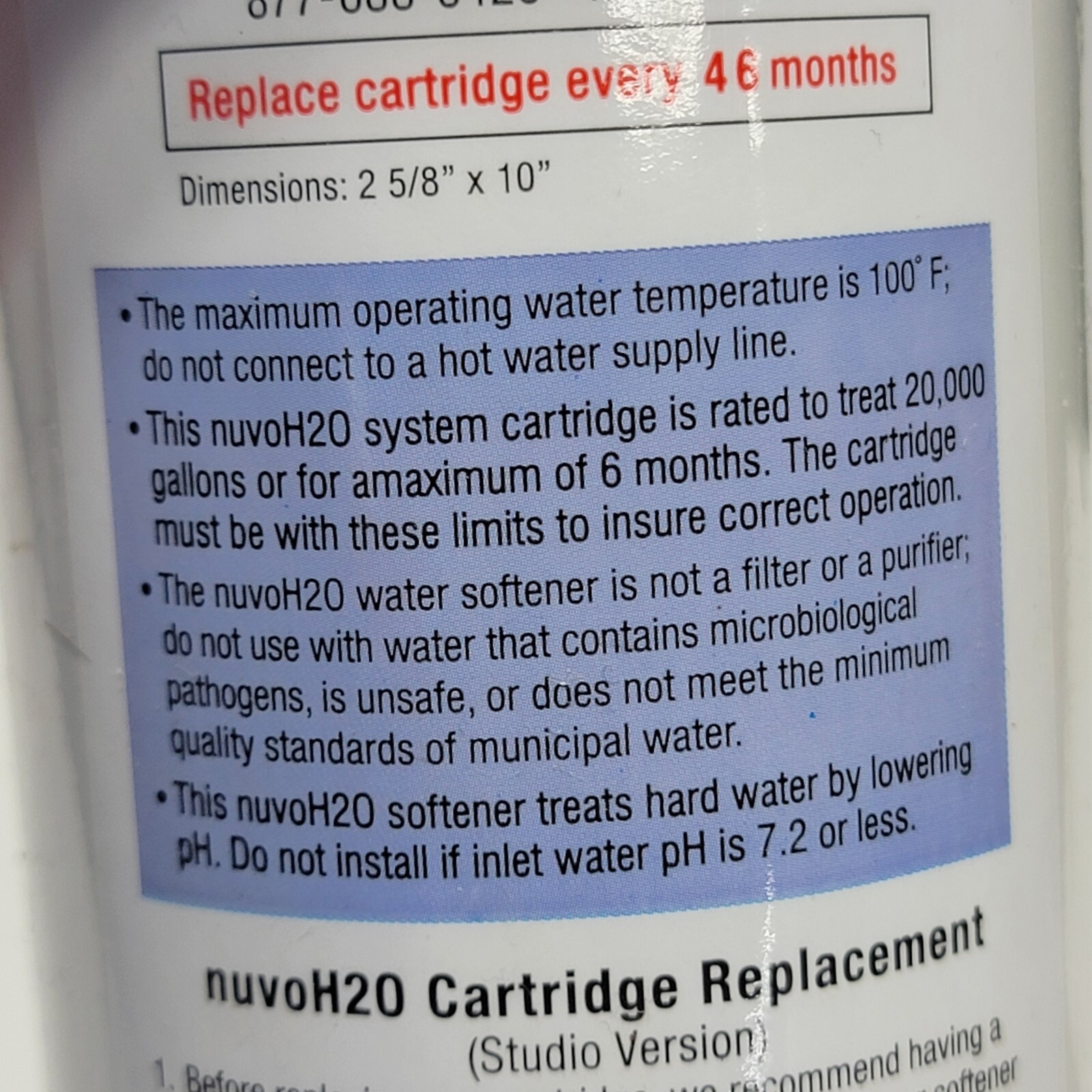 NUVO H20 Water Filter Studio Version SHP25161 Cartridge Replacement