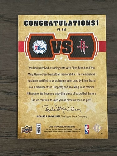 2009-2010 Upper Deck VS Materials Elton Brand Yao Ming #VS-BM 001/150 - Picture 2 of 11