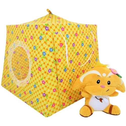 Yellow, Check & Flower Print Toy Play Camping Tent, 2 Sleeping Bags, Handmade