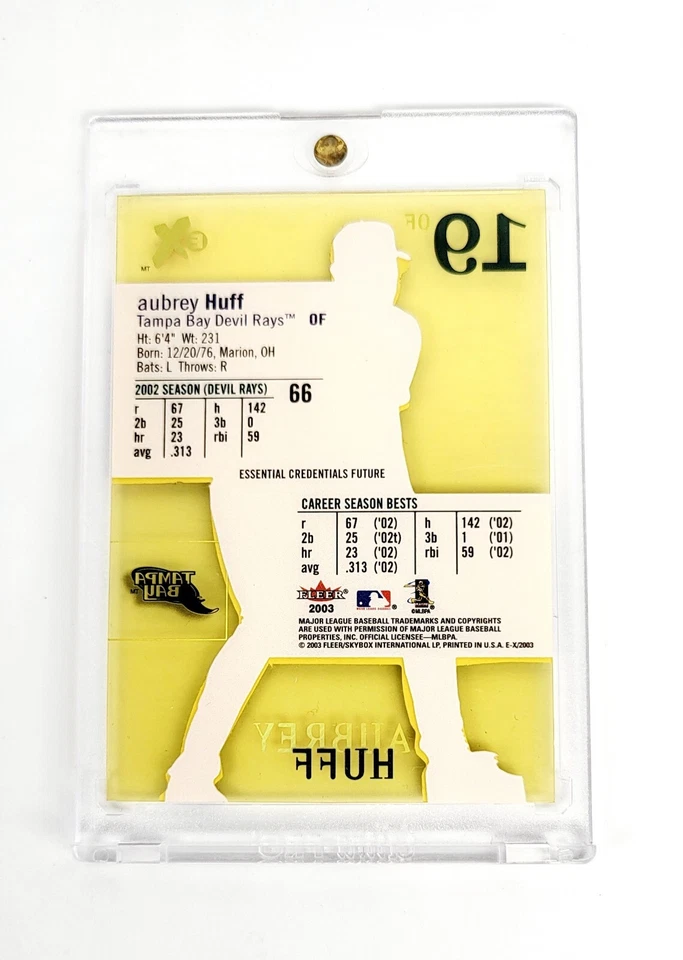 RARE ESSENTIAL CREDENTIALS FUTURE YELLOW PARALLEL 2003 EX Aubrey Huff #66 RAYS - Image 2 of 2