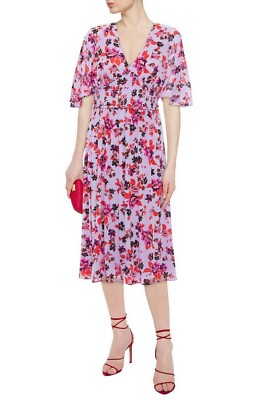NWT Diane von Furstenberg Floral Smocked Waist Flutter Sleeve
