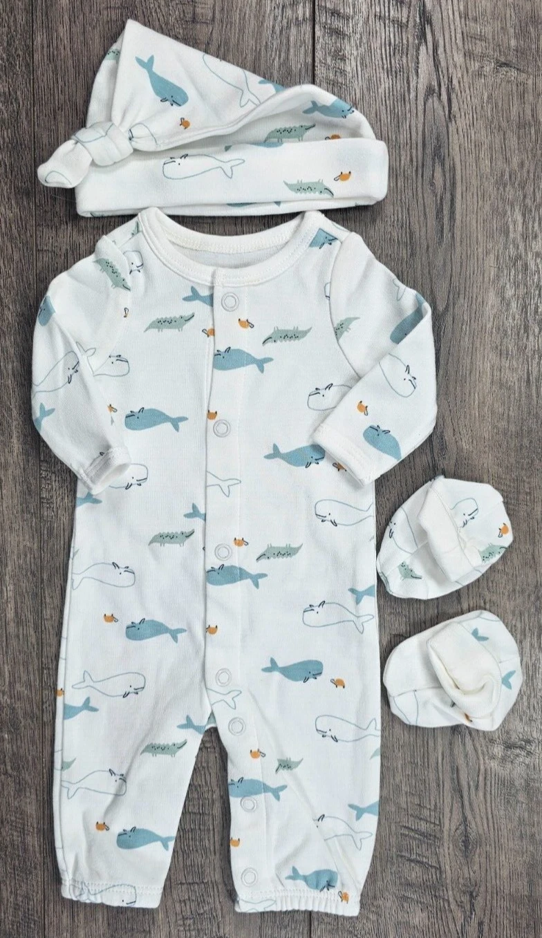 Baby Boy Clothes Nwot Child Mine Carter's Preemie 3pc Shark Gown Outfit